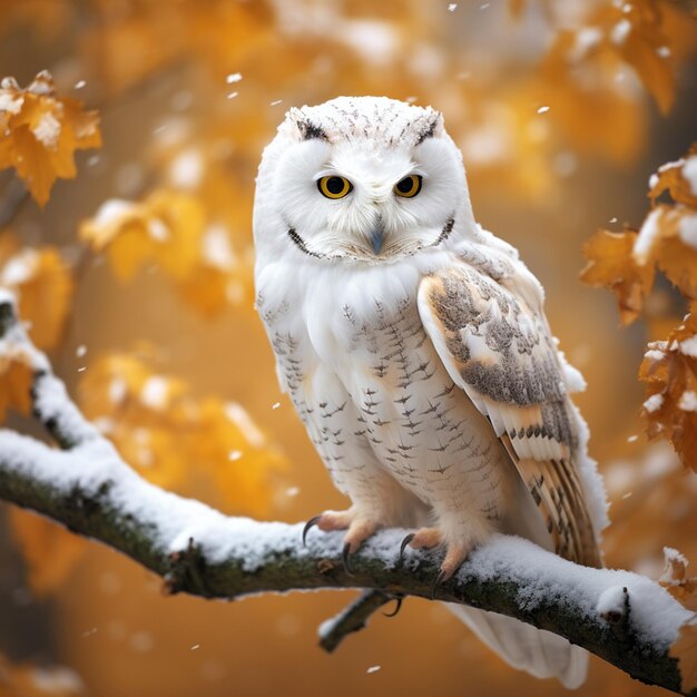 Foto einer starken weißen Eule, die in einem Baum sitzt, sehr detailliert, hochauflösend fotorealistisch