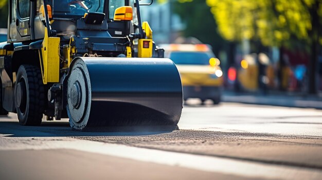 Foto foto einer straße, die asphalt verdichtet