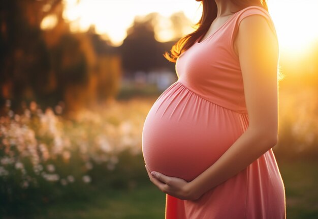 Foto foto einer süßen und glücklichen schwangeren mutter, die ihren bauch berührt