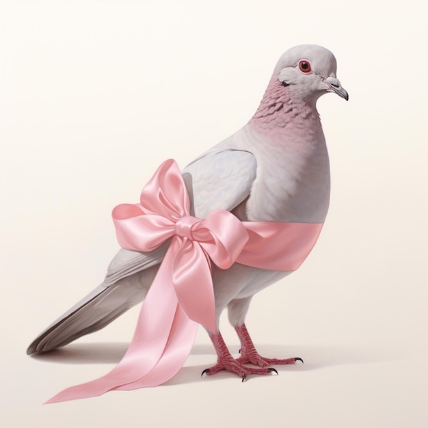 Foto einer Taube mit rosa Schleife für den Kampf gegen Brustkrebs