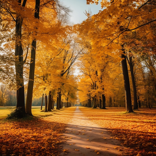 Foto einer wunderschönen Herbstlandschaft mit Bäumen und Blättern