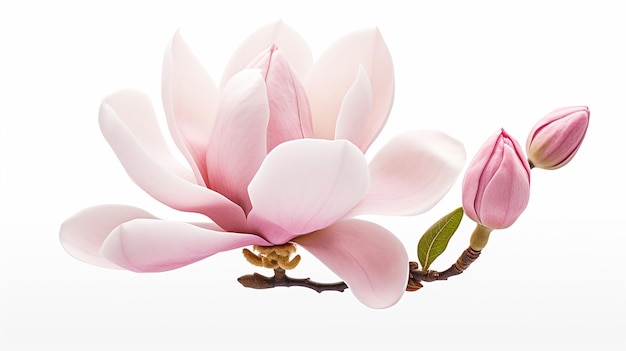 Foto einer wunderschönen Magnolienblume, die auf weißem Hintergrund isoliert ist