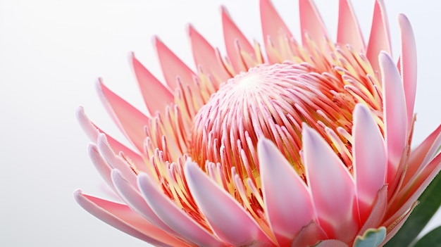 Foto einer wunderschönen Protea-Blüte, die auf weißem Hintergrund isoliert ist