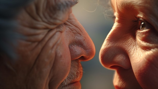 Foto eines älteren Paares, das sich mit echter Liebe ansieht