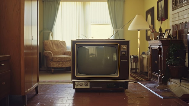 Foto eines alten Vintage-Fernsehers mit buntem Hintergrund im Stil der Retro-Inspiration