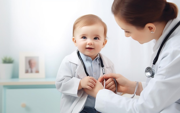 Foto eines Arztes, der ein kleines süßes Baby hält