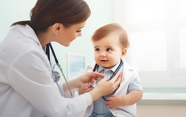 Foto eines Arztes, der ein kleines süßes Baby hält