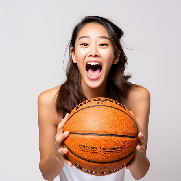 Foto eines ausgetretenen asiatischen Mädchens mit einem Ball