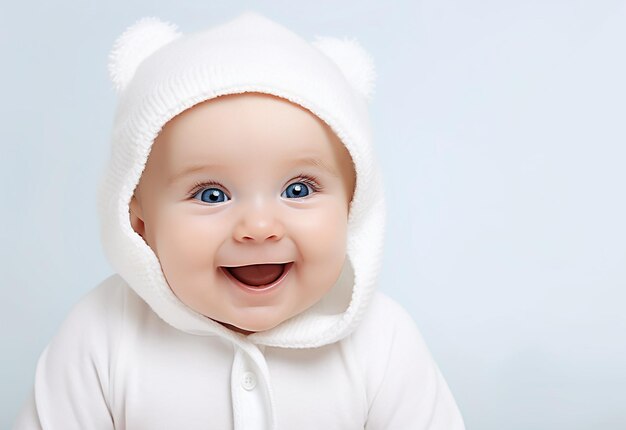 Foto eines Babys mit Babyhandtuch im hellen, weißen Zimmer beim Babybaden