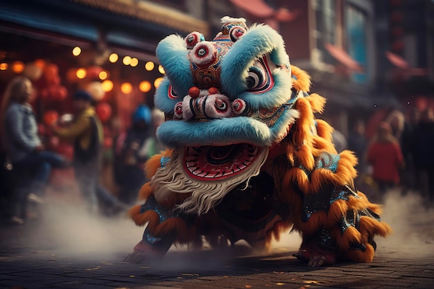 Foto eines chinesischen Löwen-Tanzes auf der Straße