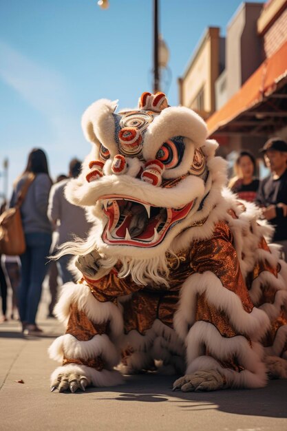 Foto eines chinesischen Löwen-Tanzes auf der Straße