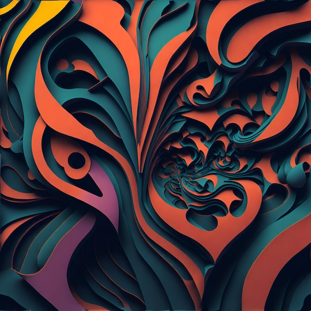 Foto eines digital erstellten abstrakten Designs mit leuchtenden Farben und geometrischen Formen