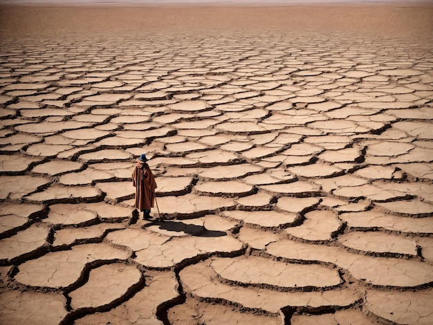 Foto eines einsamen Mannes inmitten von Dürre und Durst. Posterdruckqualität