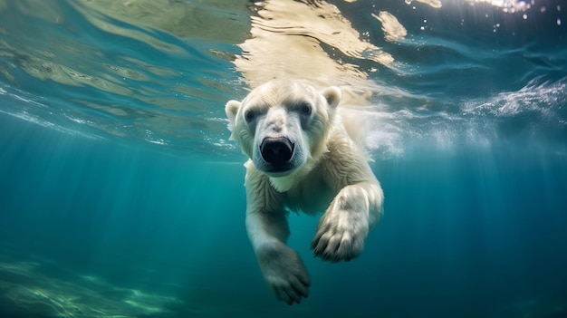 Foto eines Eisbären, der unter Wasser im arktischen Ozean schwimmt