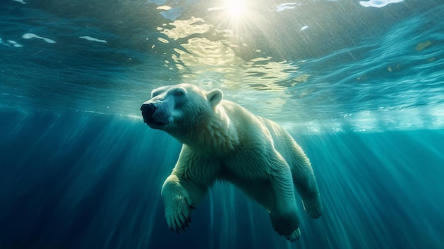 Foto eines Eisbären, der unter Wasser im arktischen Ozean schwimmt