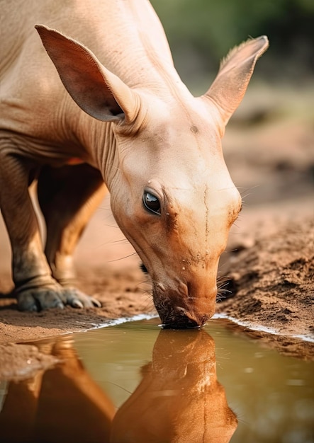 Foto eines Erdferkels, das ein Wasserloch genießt 3