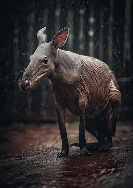 Foto eines Erdferkels im verwitterten Regen