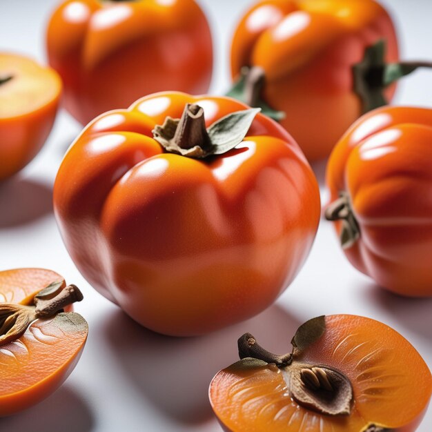 Foto foto eines frischen persimmon, das auf papierhintergrund isoliert ist