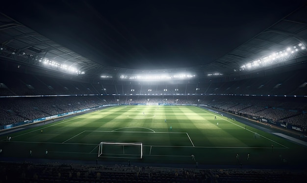 Foto eines Fußballstadions bei Nacht Das Stadion wurde in 3D erstellt, ohne vorhandene Referenzen zu verwenden