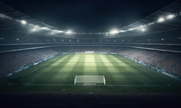 Foto eines Fußballstadions bei Nacht Das Stadion wurde in 3D erstellt, ohne vorhandene Referenzen zu verwenden