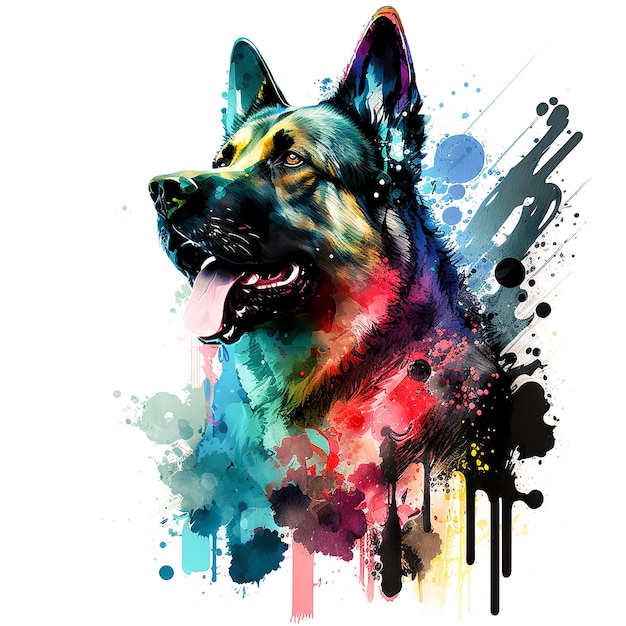 Foto eines Gemäldes eines Hundes mit mehrfarbigem Gesicht, generiert von KI