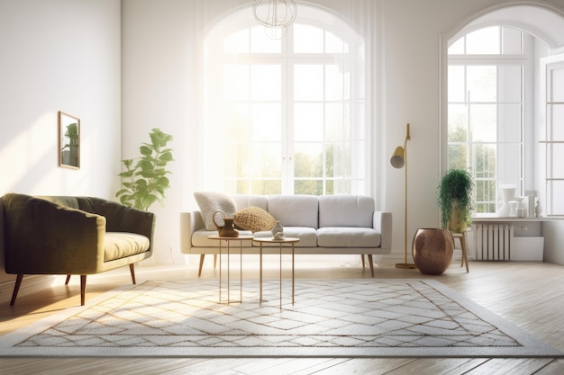 Foto eines gemütlichen Wohnzimmers mit einer bequemen Couch und einem dekorativen Teppich
