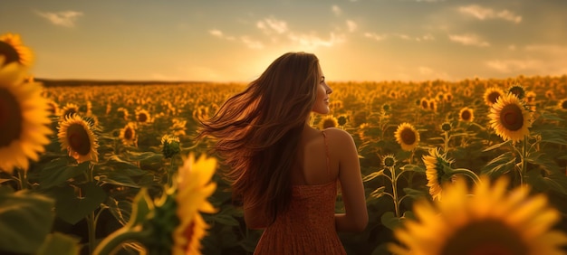 Foto foto eines glücklichen mädchenmodells an einem sommertag auf einem sonnenblumenfeld