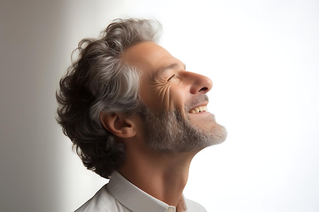 Foto eines glücklichen Mannes auf weißem Studio-Hintergrund