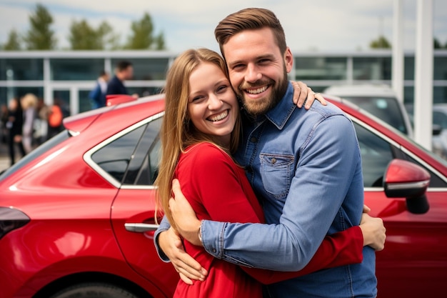 Foto eines glücklichen Paares vor ihrem Auto