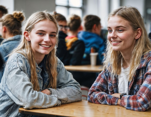 Foto foto eines glücklichen teenagermädchens in der schulkantine generative ki