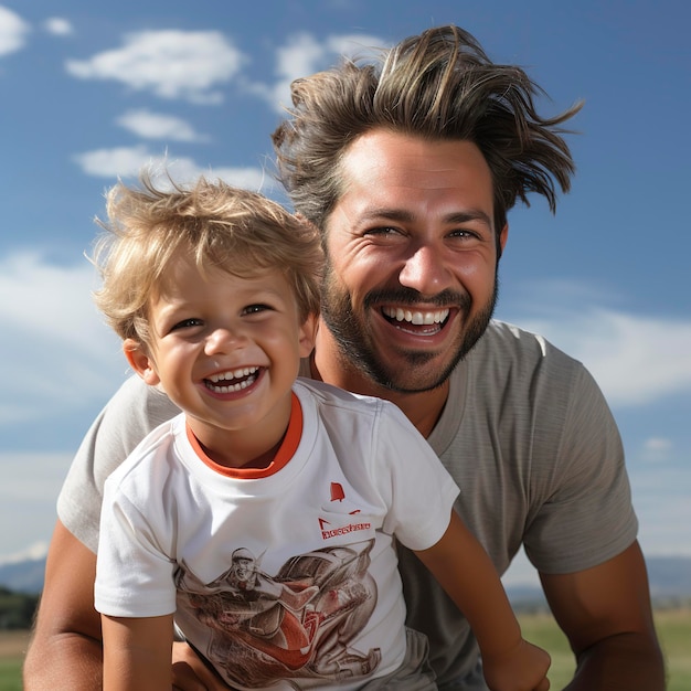 Foto eines glücklichen Vaters und seiner Kinder, die den Vatertag feiern