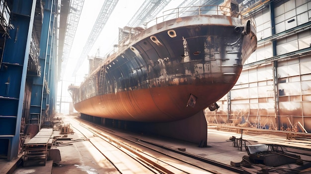 Foto eines großen Schiffes im Bau auf einer Werft