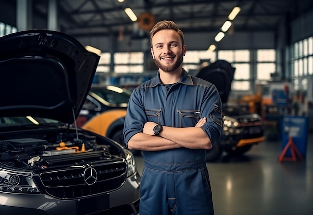 Foto foto eines gutaussehenden kfz-reparaturmechanikers