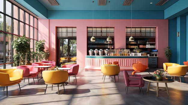Foto eines lebendigen und stilvollen Restaurants mit einem luxuriösen Marmorinterieur Generative Ai