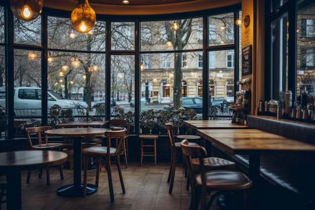 Foto eines leeren Café-Interiors in London während des Winters Unsplash k echtes Foto