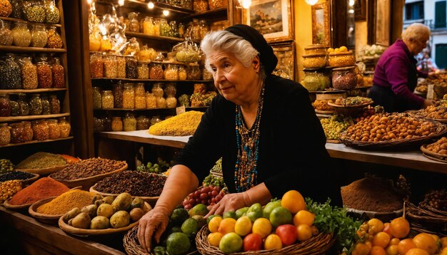 Foto eines leitenden Verkäufers auf dem Antiquitätenmarkt in Europa generative KI