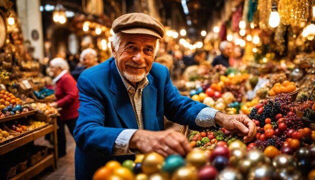 Foto eines leitenden Verkäufers auf dem Antiquitätenmarkt in Europa generative KI