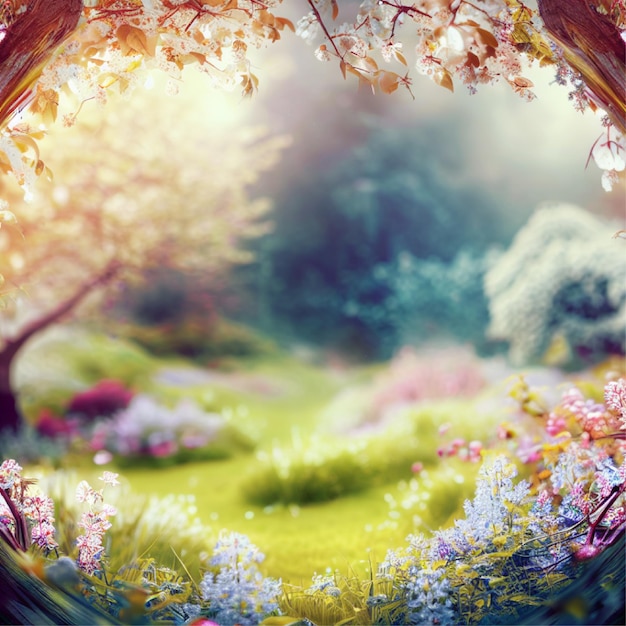 Foto eines märchenhaften floralen Frühlingshintergrund-Cliparts