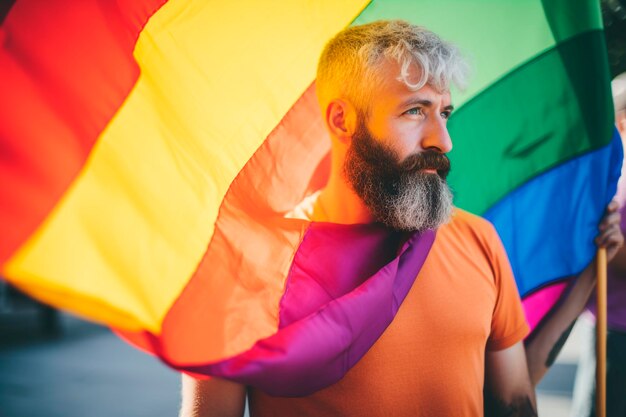 Foto eines Mannes mit einer LGBT-Flagge