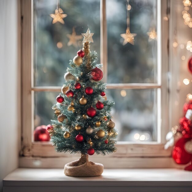 Foto foto eines mini-weihnachtsbaums mit ornamenten darauf und geschenken darunter