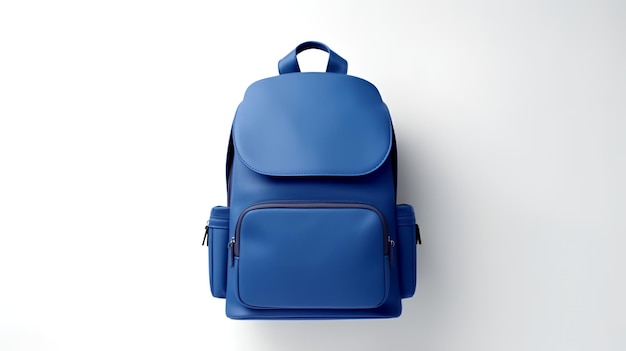Foto eines minimalistischen blauen Rucksacks isoliert auf weißem Hintergrund