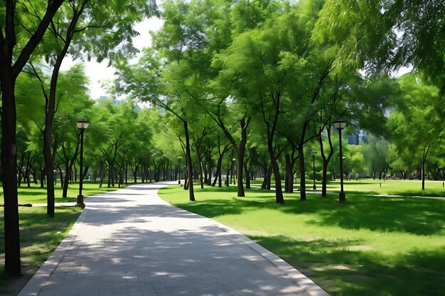 Foto eines mit Bäumen gesäumten Weges in einem Stadtpark