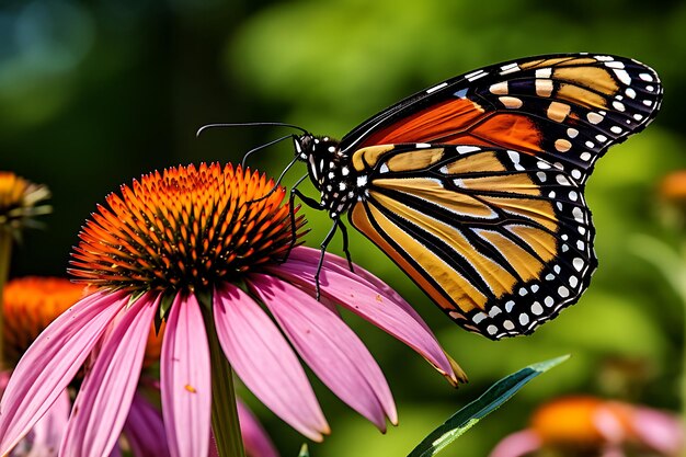 Foto eines Monarch-Schmetterlings auf einem Kegelblumengarten