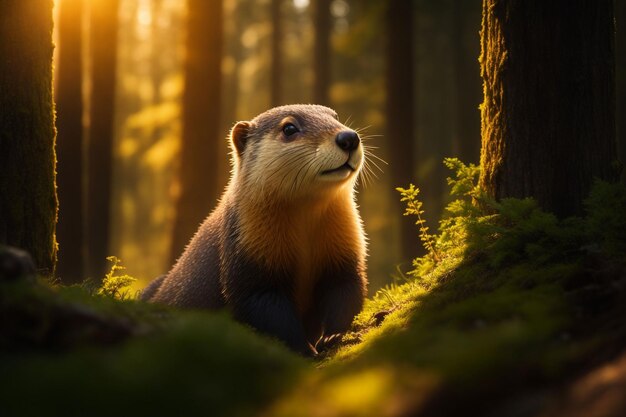 Foto eines Murmeltiers im Wald