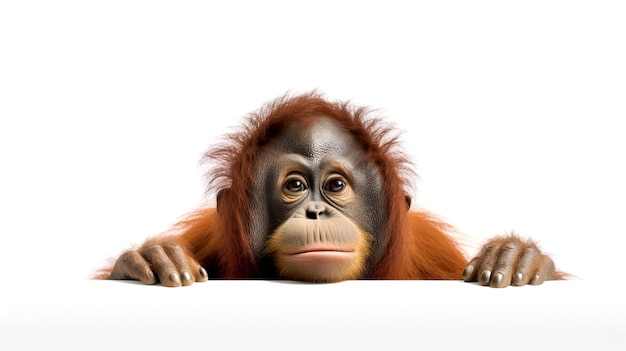 Foto eines niedlichen Orang-Utans isoliert auf weißem Hintergrund