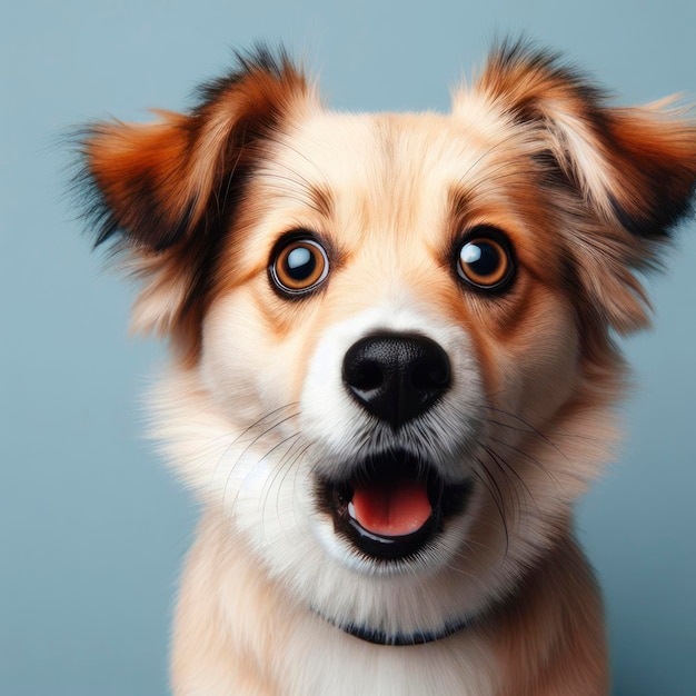 Foto eines schockierten niedlichen Hundes auf einem farbigen Hintergrund ai generative