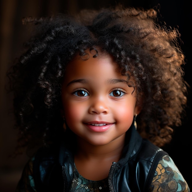 Foto eines schönen Mädchens mit lächelndem Haar voller Locken