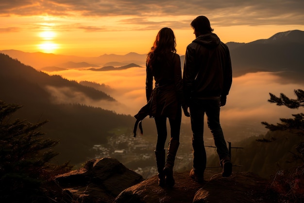 Foto eines schönen Paares bei Sonnenuntergang