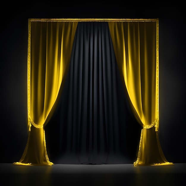 Foto eines schwarz-gelben Vorhanges vor einem schwarzen Hintergrund