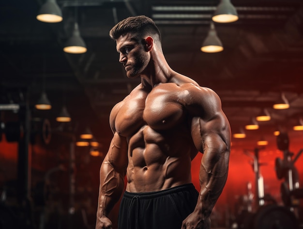 Foto eines starken Mannes im Bodybuilding-Fitnessstudio